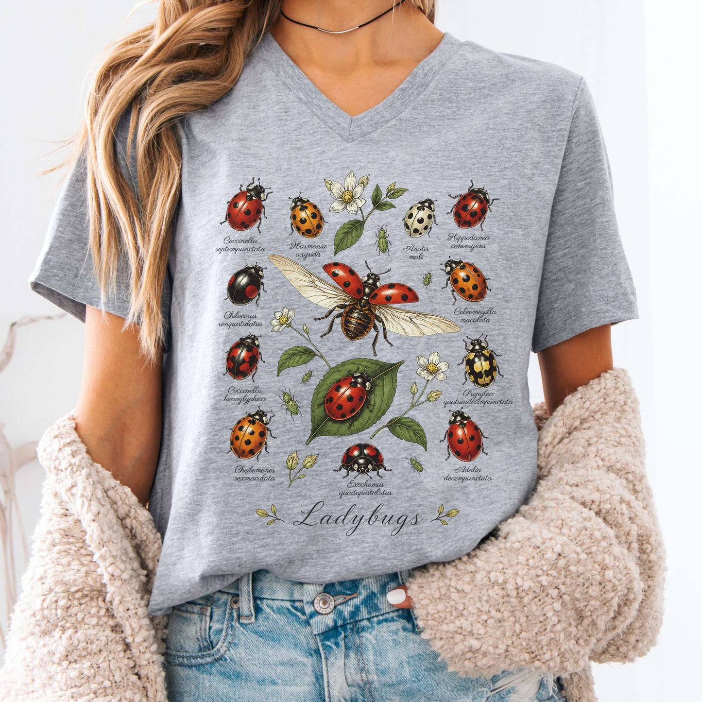 Ladybugs Nature Study V-Neck