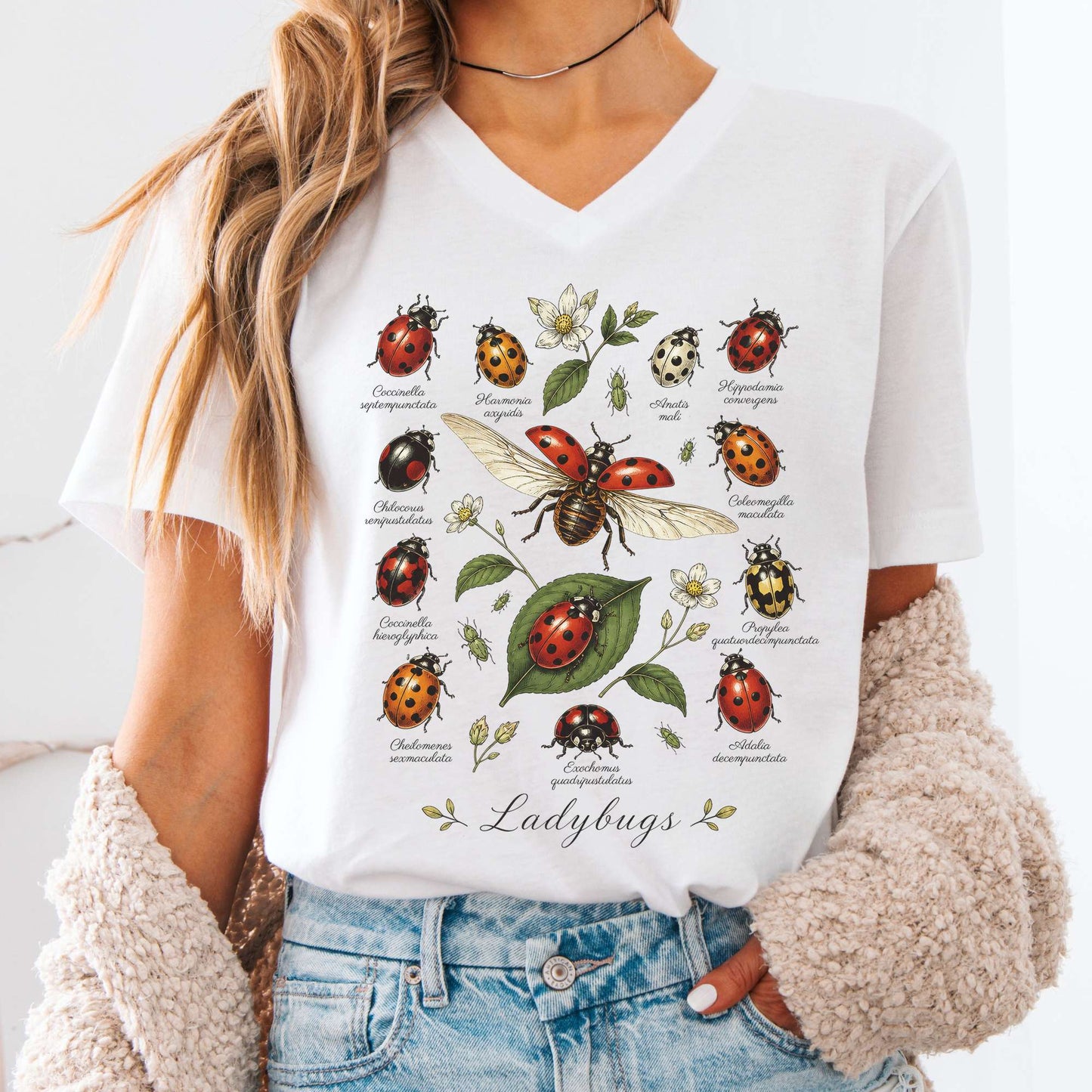Ladybugs Nature Study V-Neck