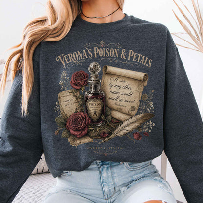 Sweatshirt Dark Heather / S Shakespeare's Verona's Poison & Petals Romeo & Juliet Crewneck Sweatshirt The Mystic Eden