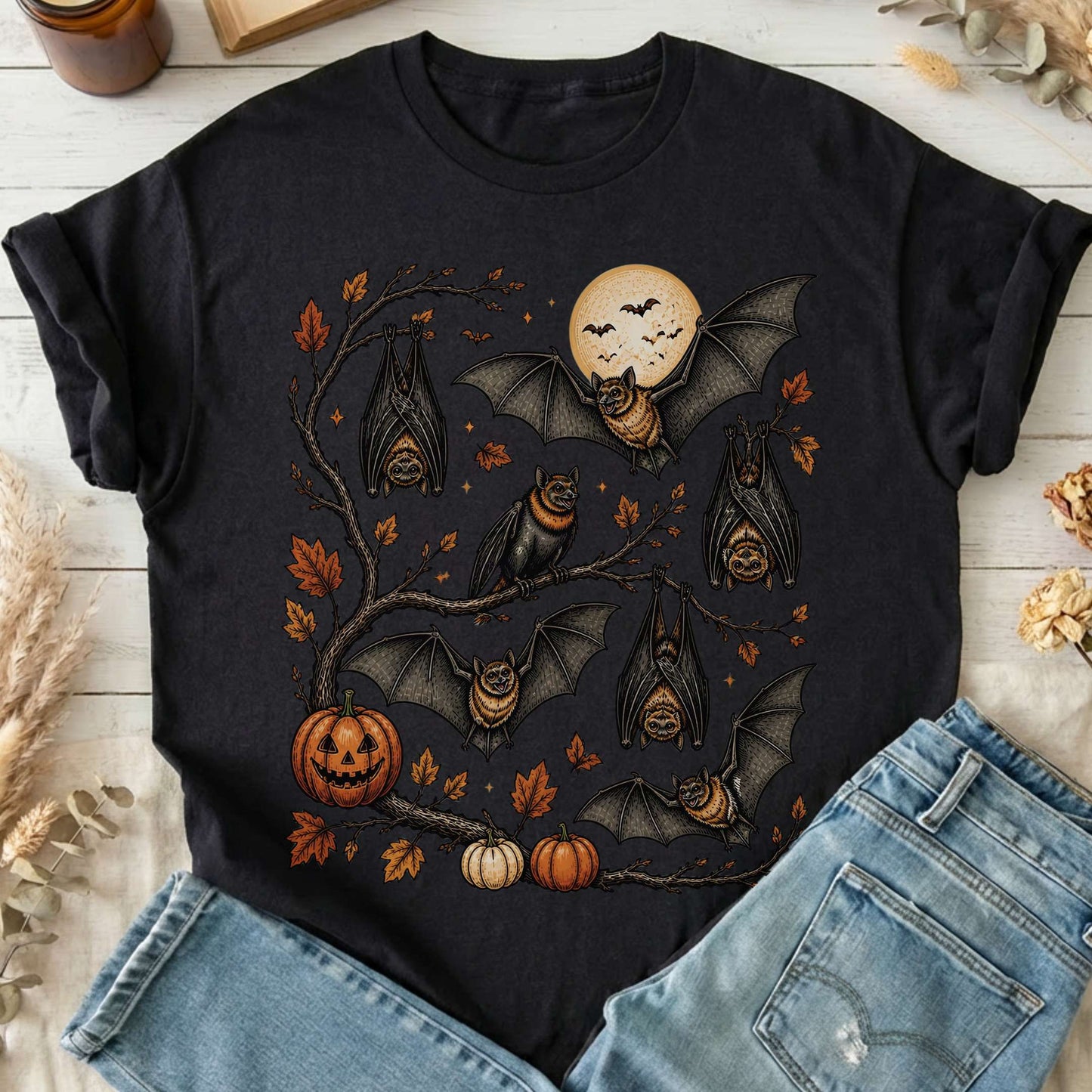 Moonlit Bats Halloween T-Shirt