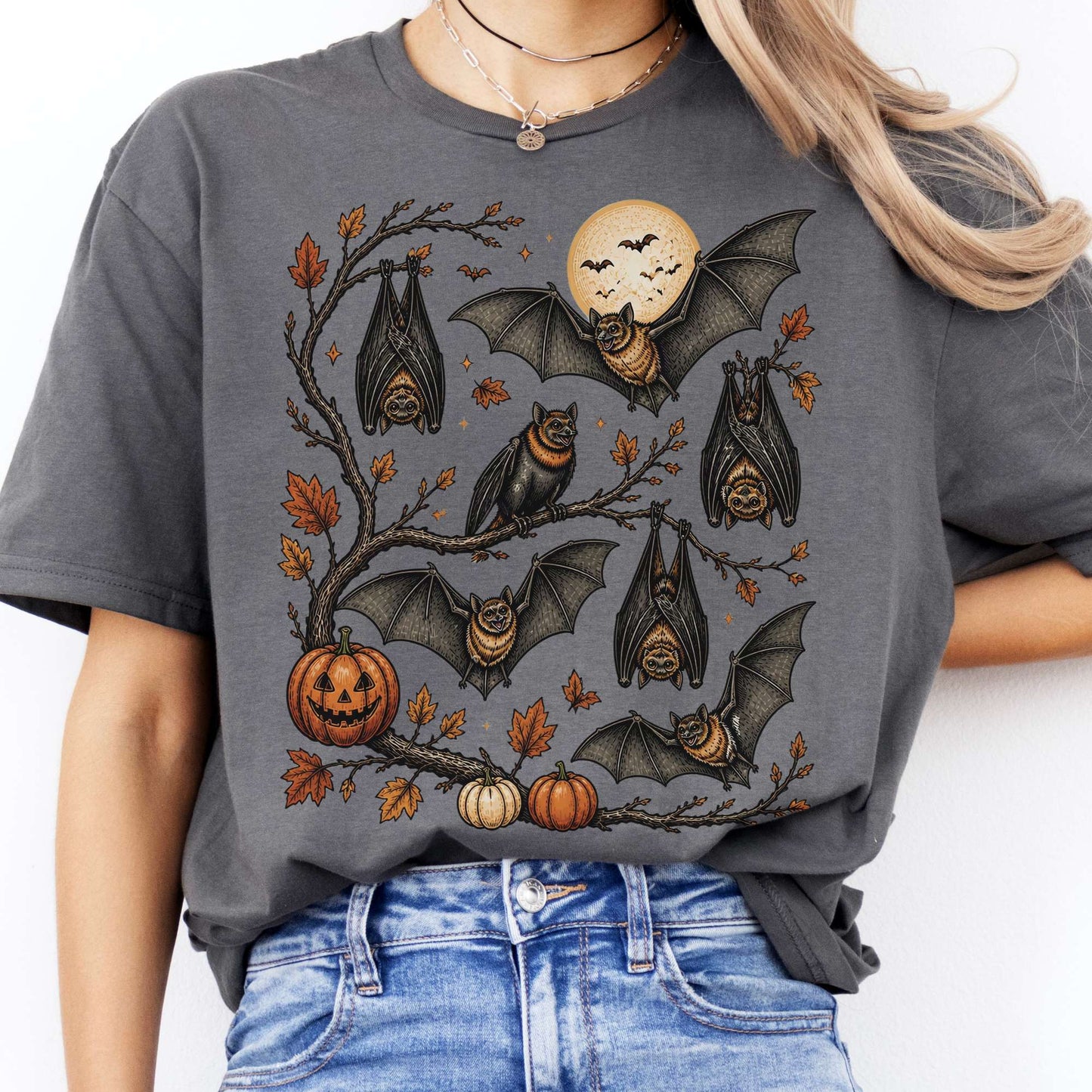 Moonlit Bats Halloween T-Shirt