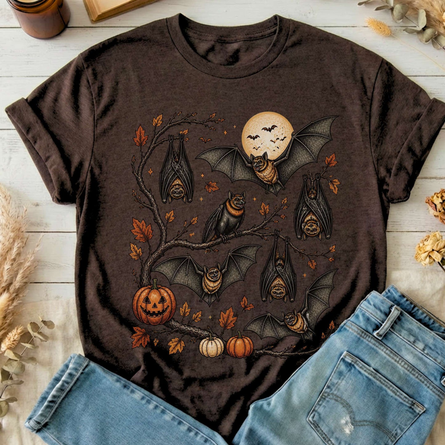 Moonlit Bats Halloween T-Shirt