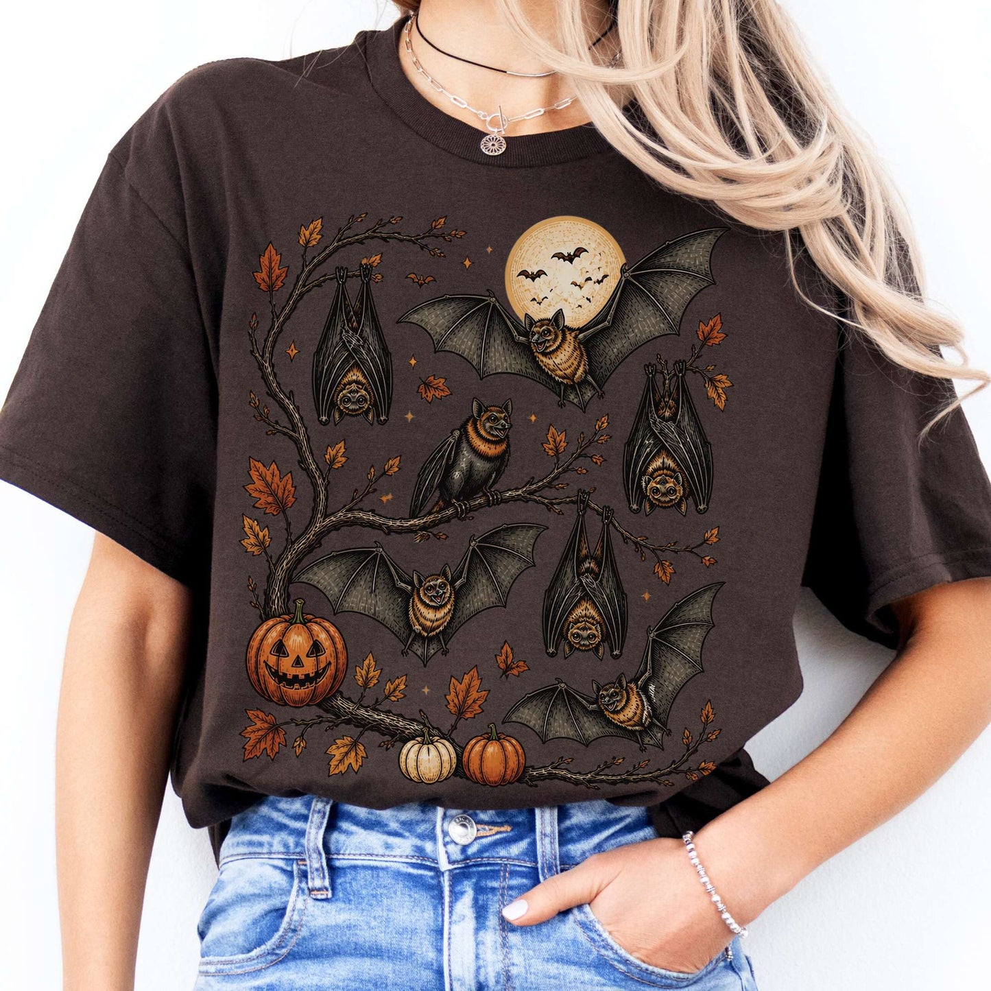 Moonlit Bats Halloween T-Shirt