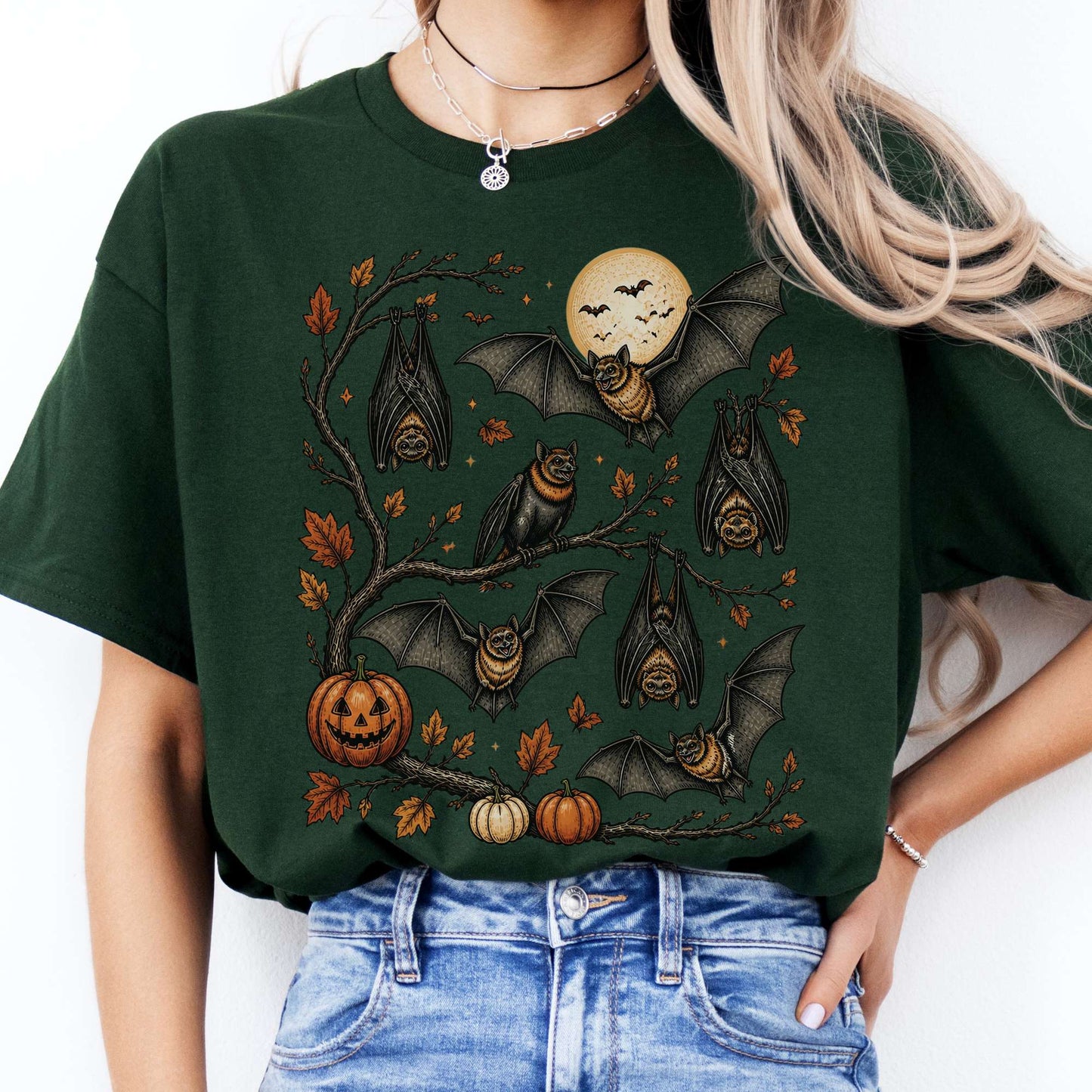 Moonlit Bats Halloween T-Shirt