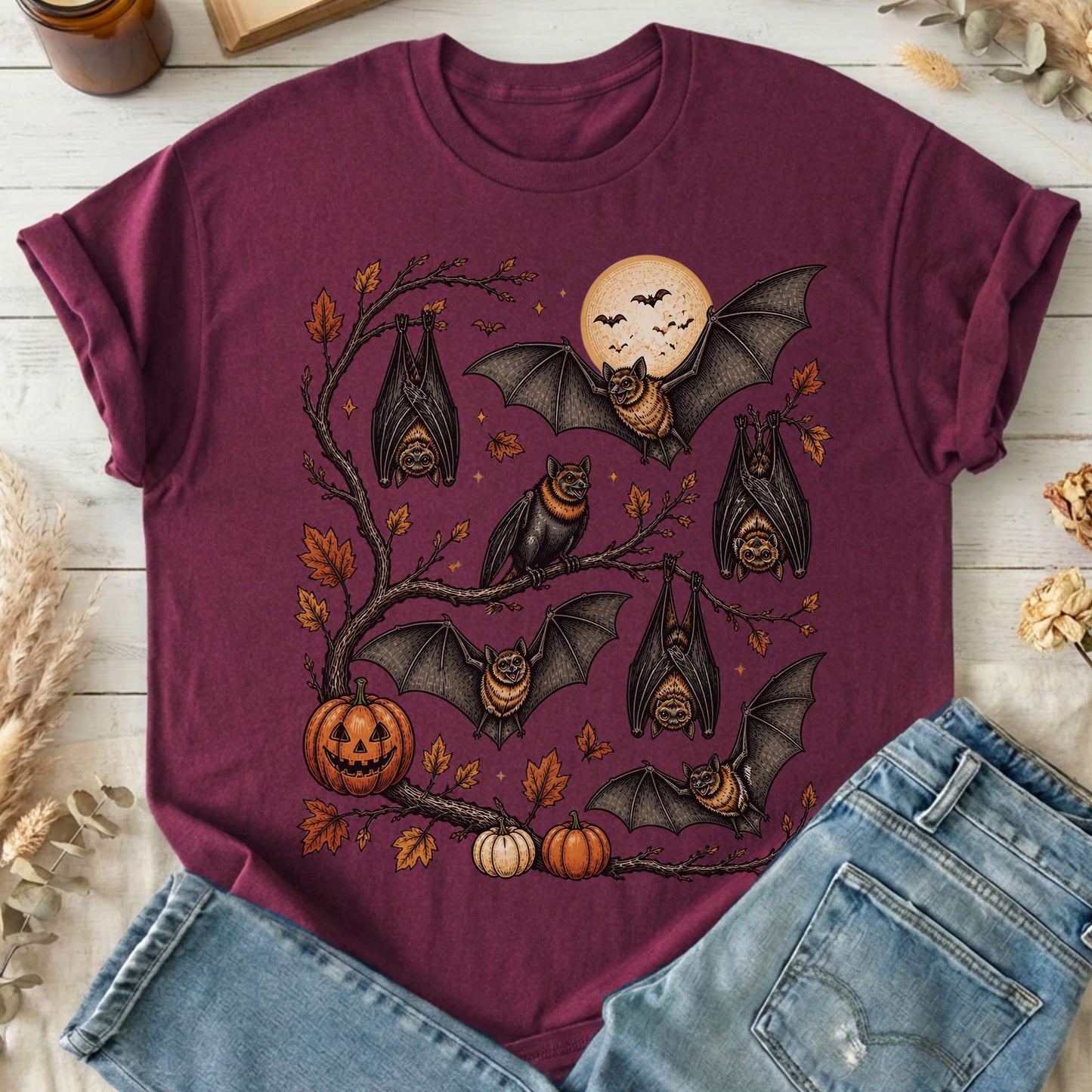 Moonlit Bats Halloween T-Shirt