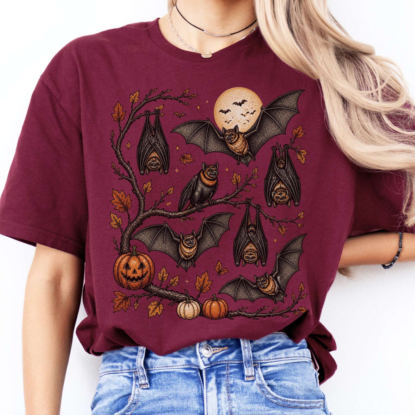 Moonlit Bats Halloween T-Shirt