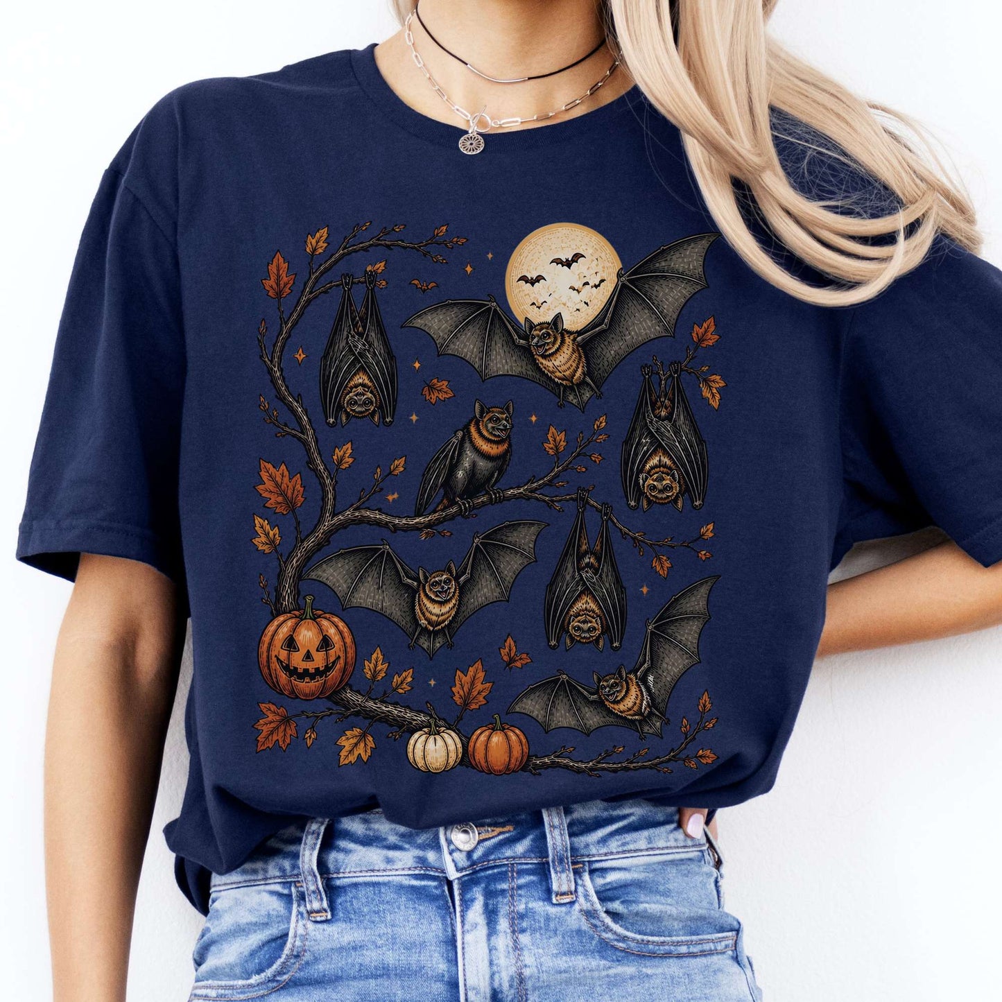 Moonlit Bats Halloween T-Shirt