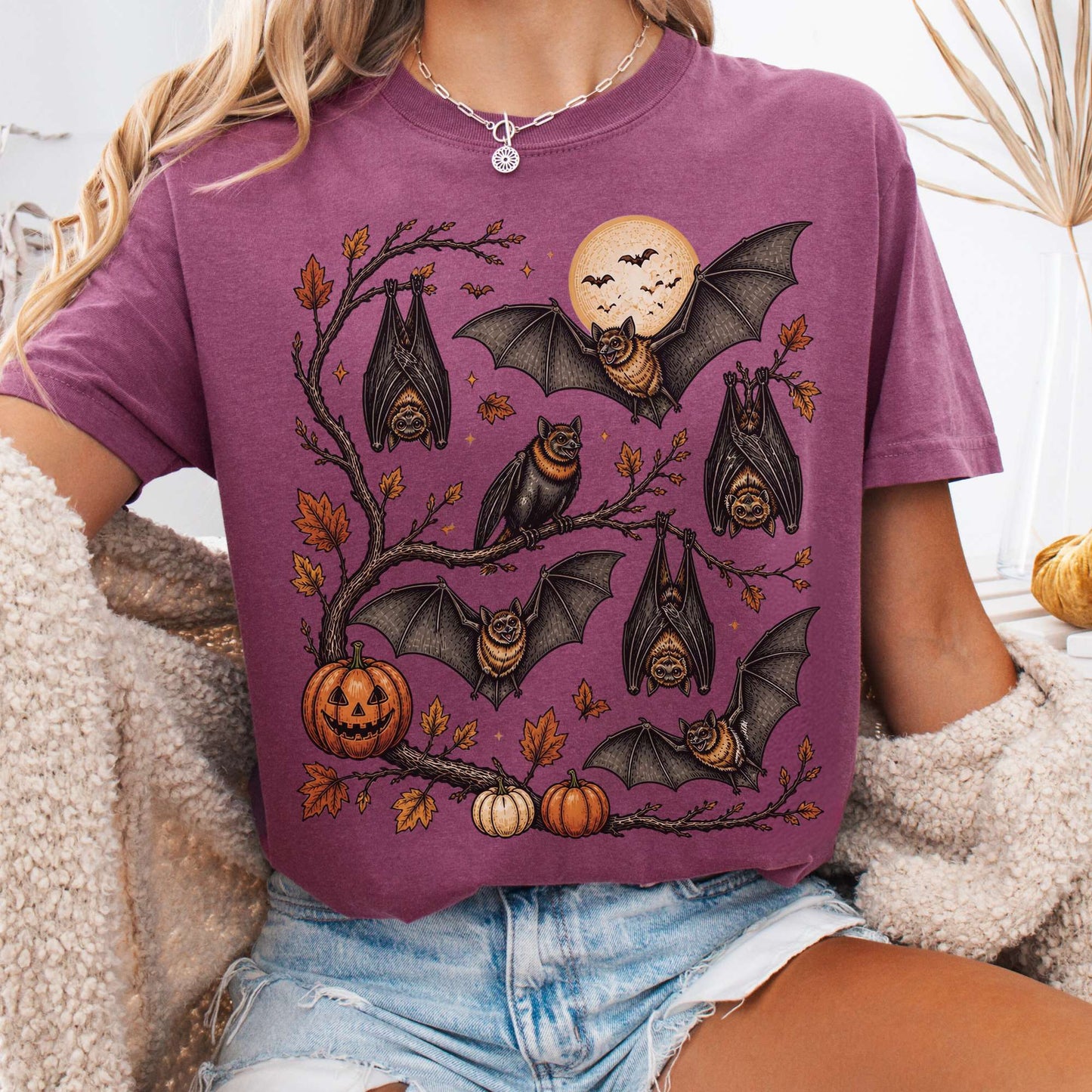 Moonlit Bats Halloween T-Shirt