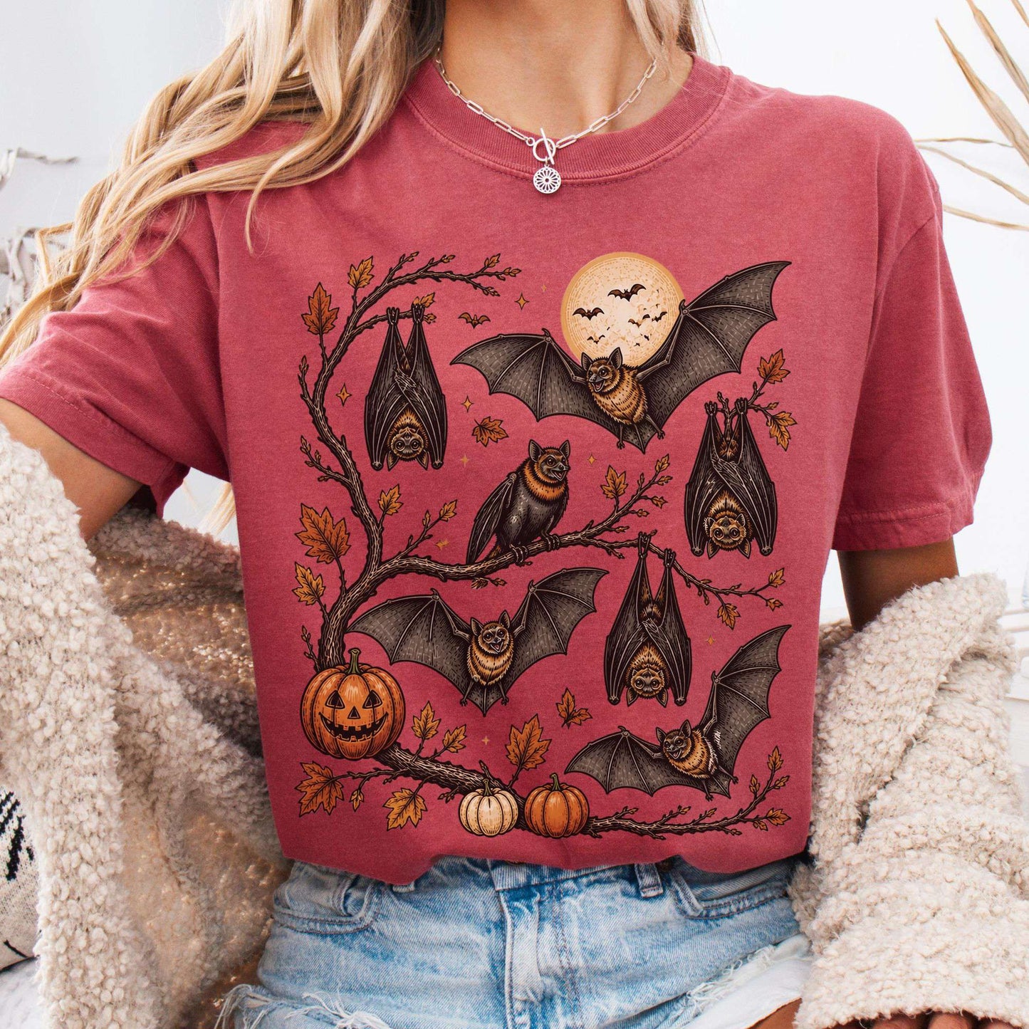 Moonlit Bats Halloween T-Shirt
