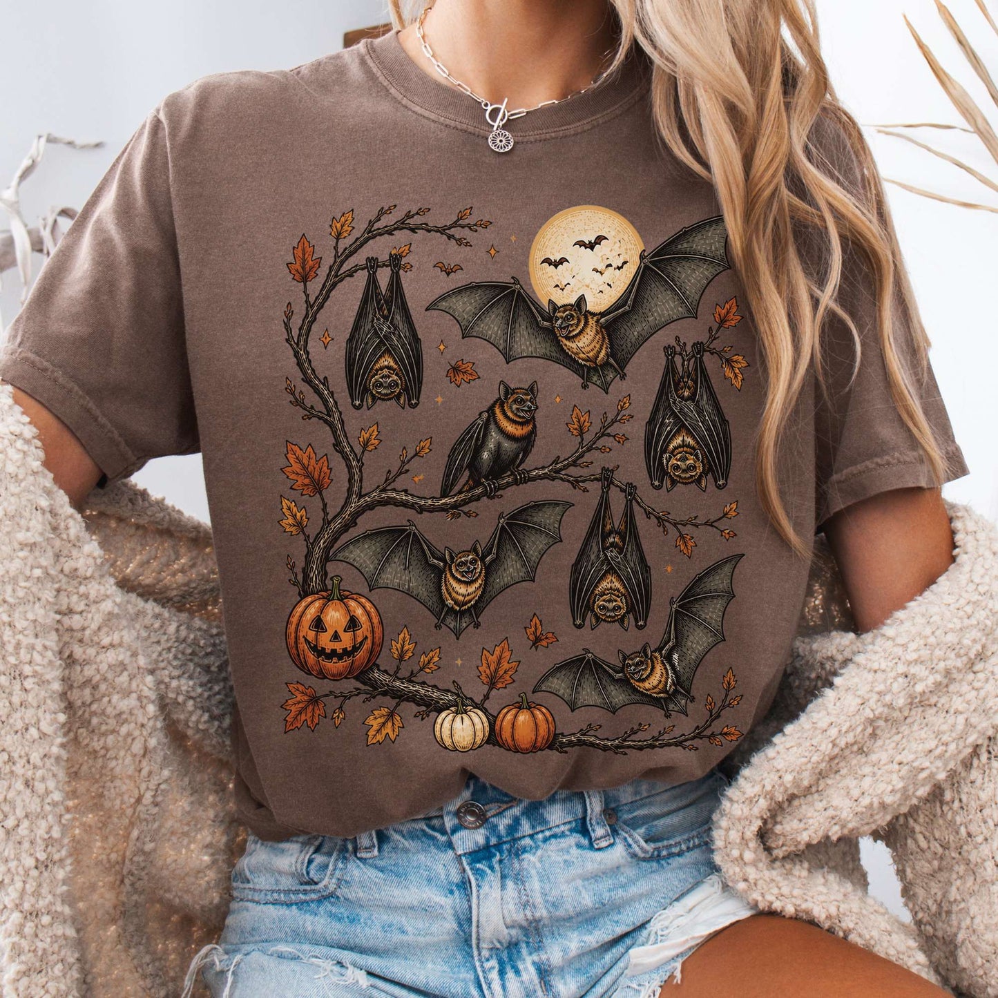Moonlit Bats Halloween T-Shirt