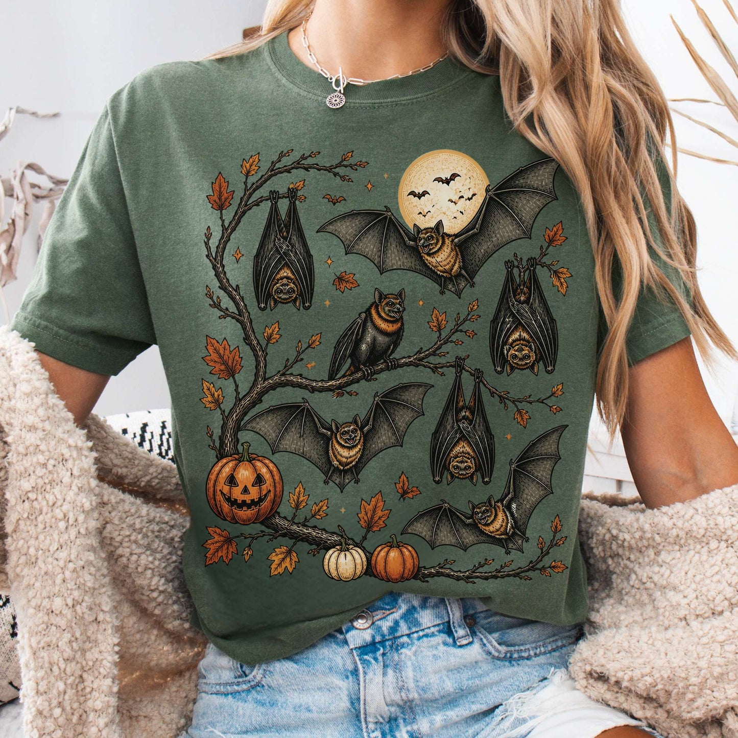 Moonlit Bats Halloween T-Shirt