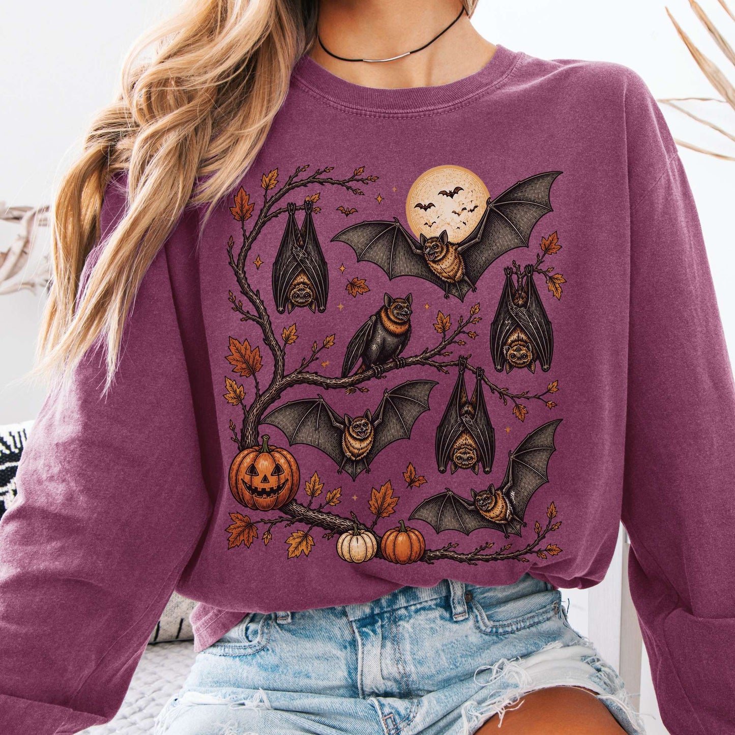 Moonlit Bats Halloween Long Sleeve