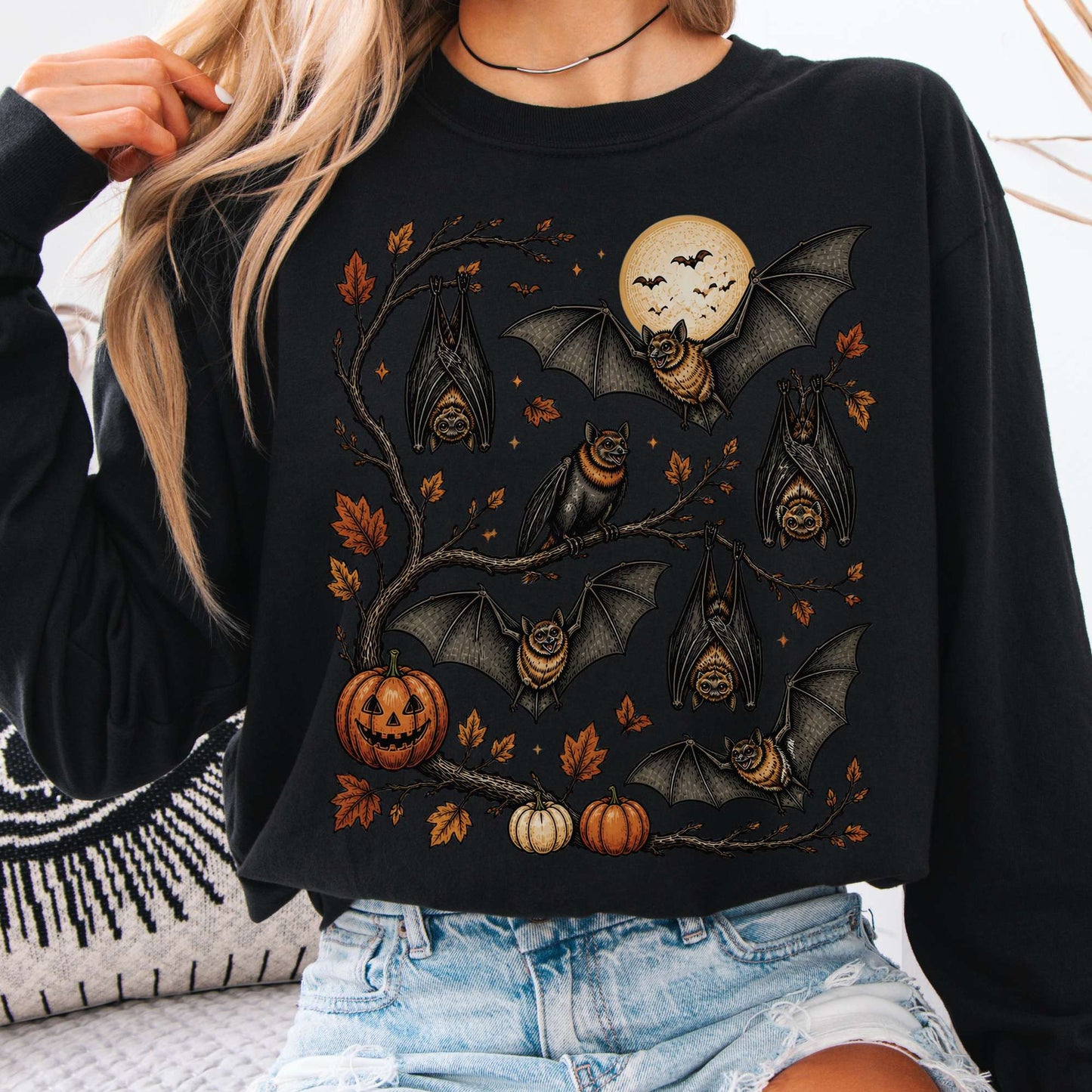 Moonlit Bats Halloween Long Sleeve