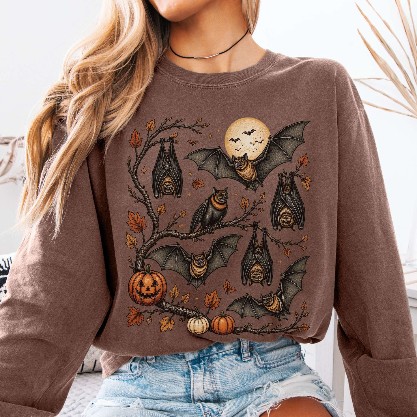 Moonlit Bats Halloween Long Sleeve