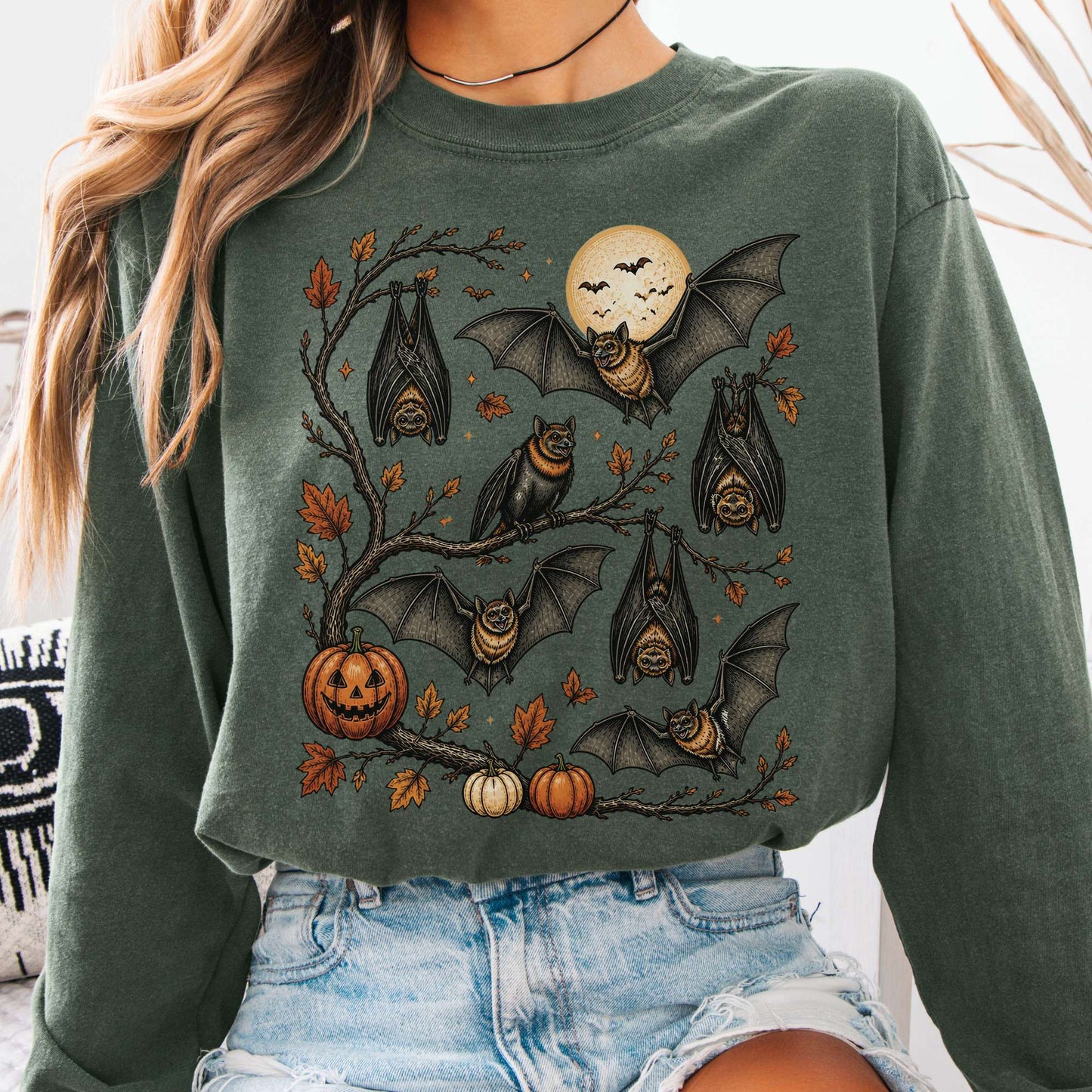 Moonlit Bats Halloween Long Sleeve