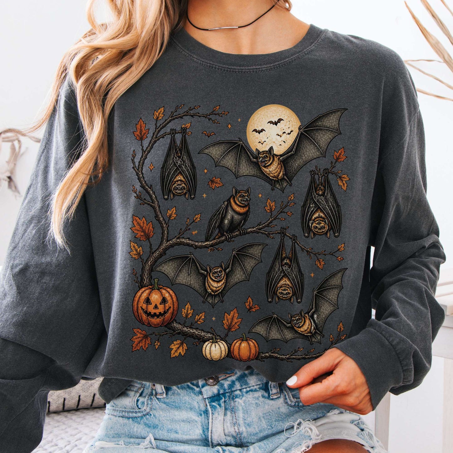 Moonlit Bats Halloween Long Sleeve
