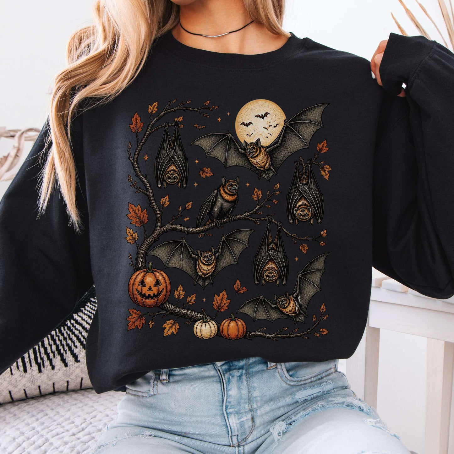 Moonlit Bats Halloween Sweatshirt