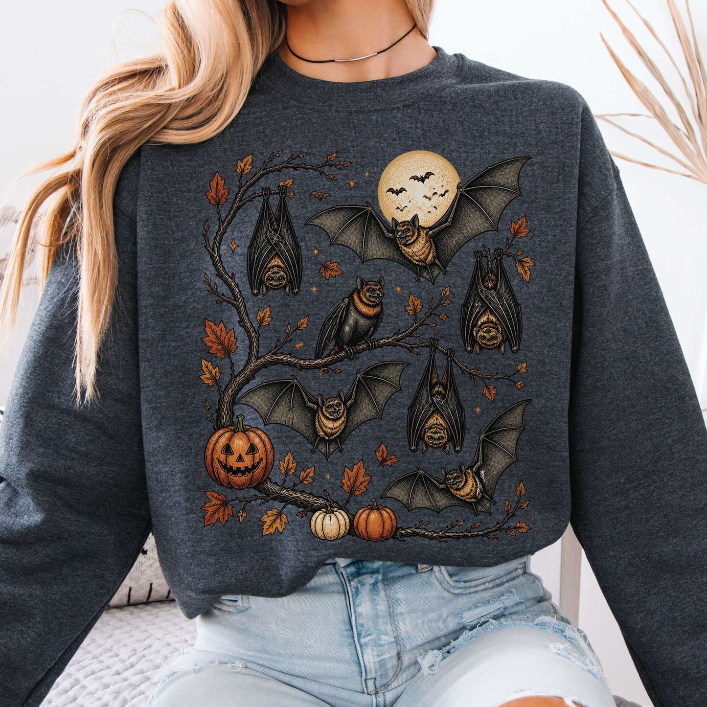Moonlit Bats Halloween Sweatshirt