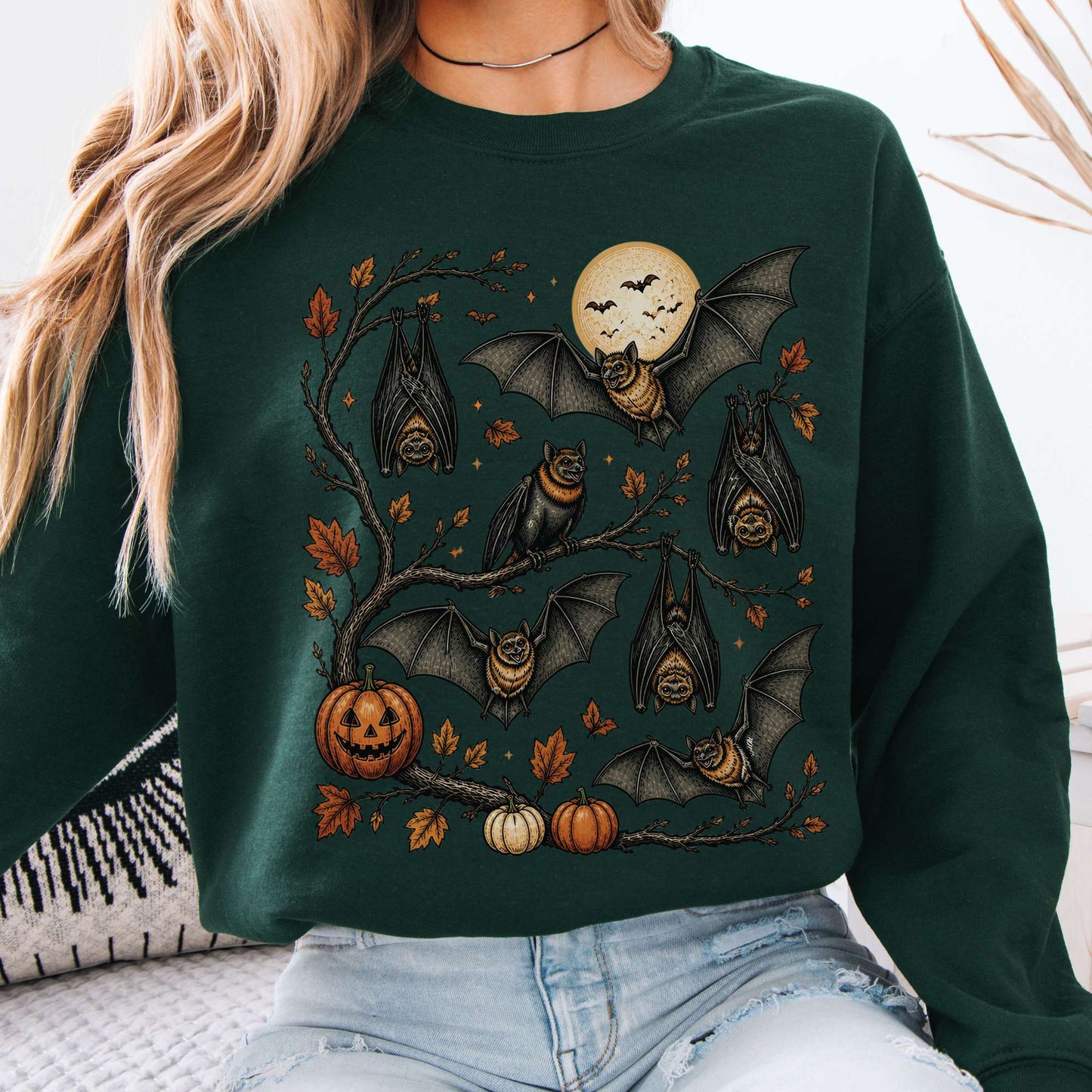 Moonlit Bats Halloween Sweatshirt