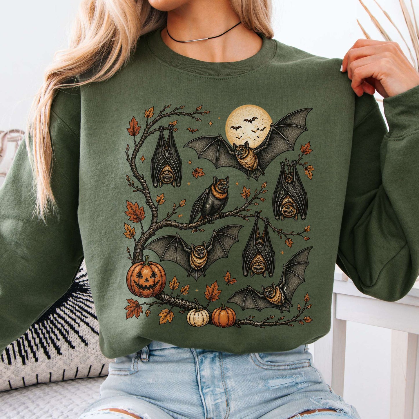 Moonlit Bats Halloween Sweatshirt