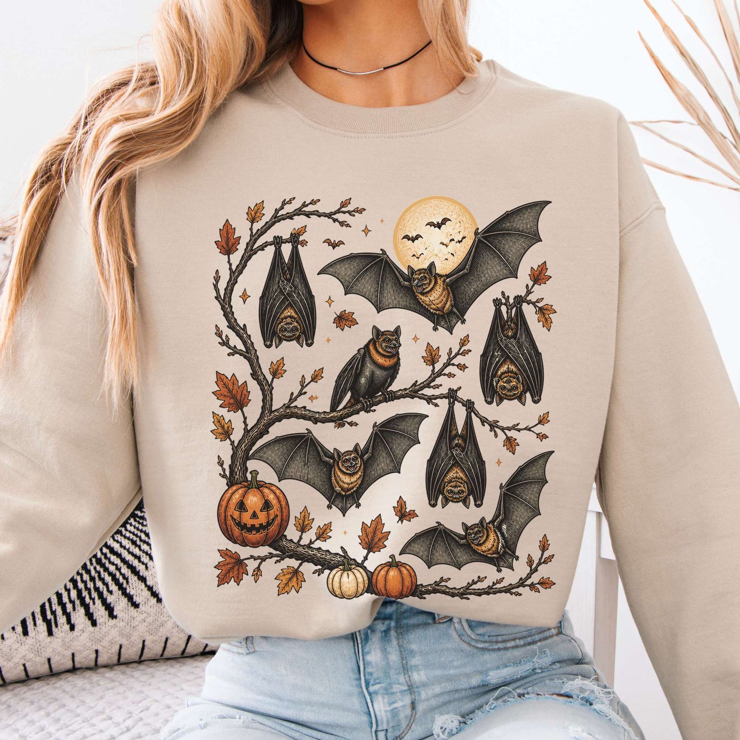 Moonlit Bats Halloween Sweatshirt