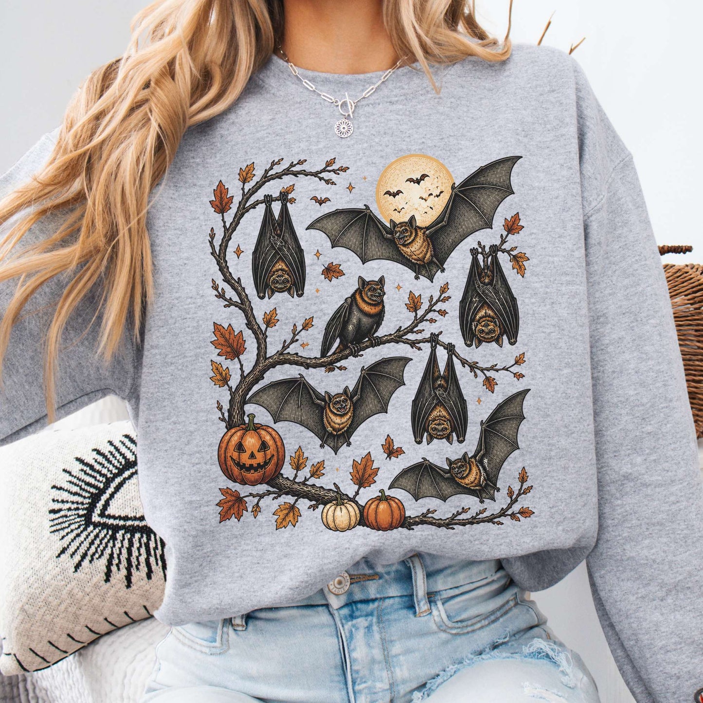 Moonlit Bats Halloween Sweatshirt