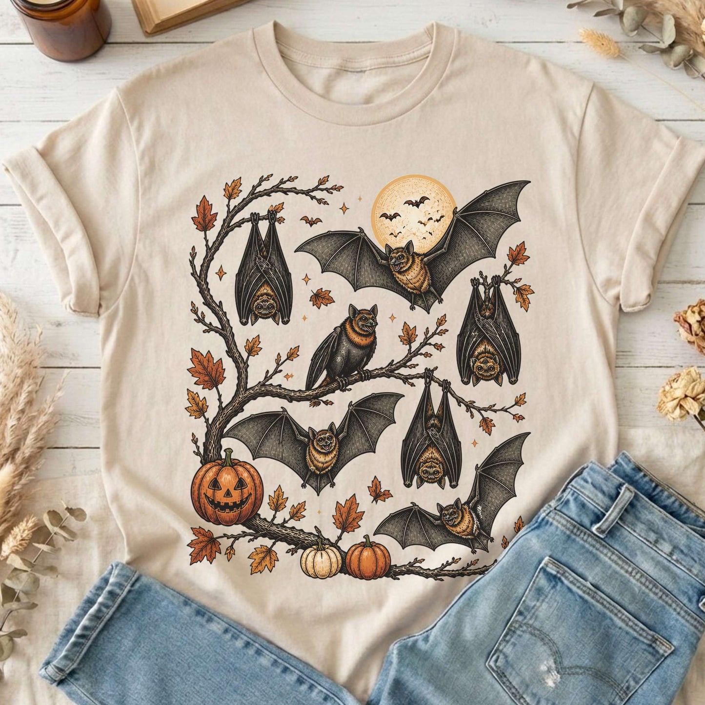Moonlit Bats Halloween T-Shirt