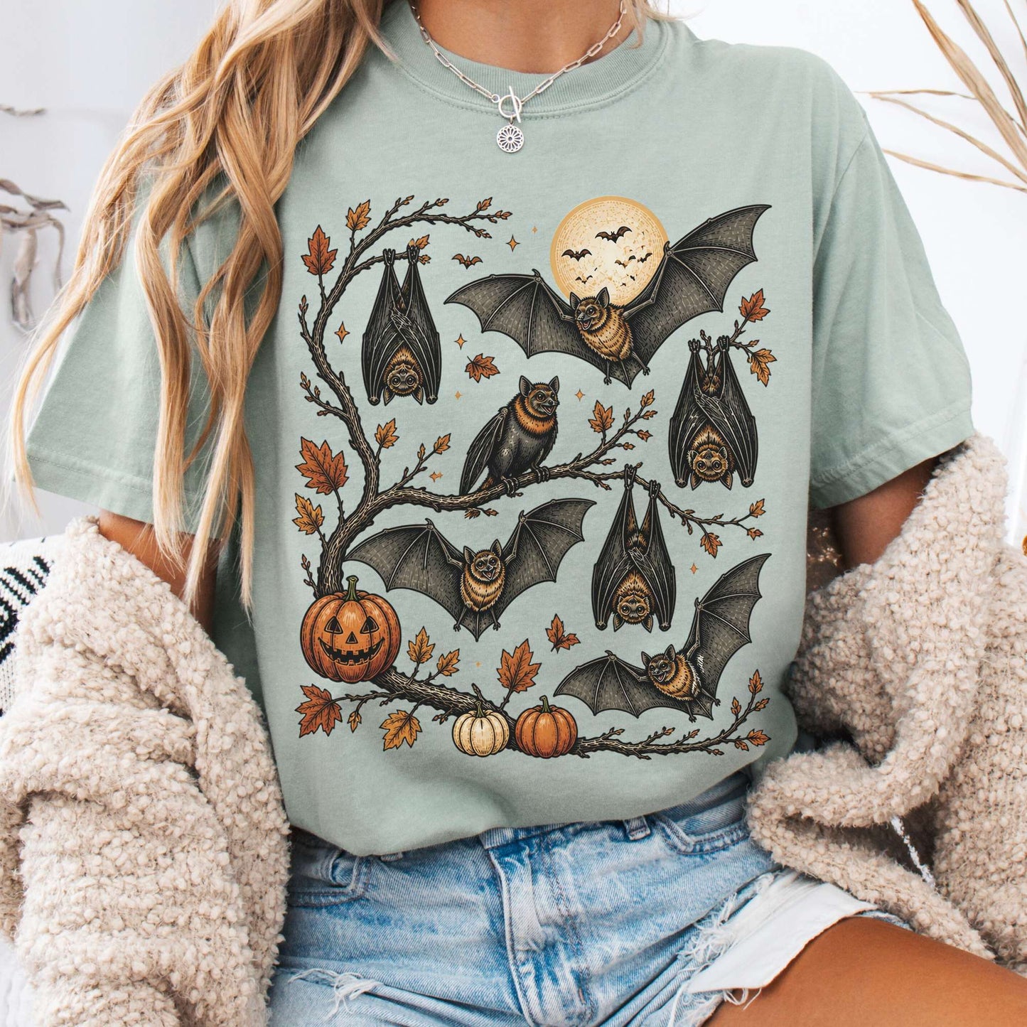 Moonlit Bats Halloween T-Shirt