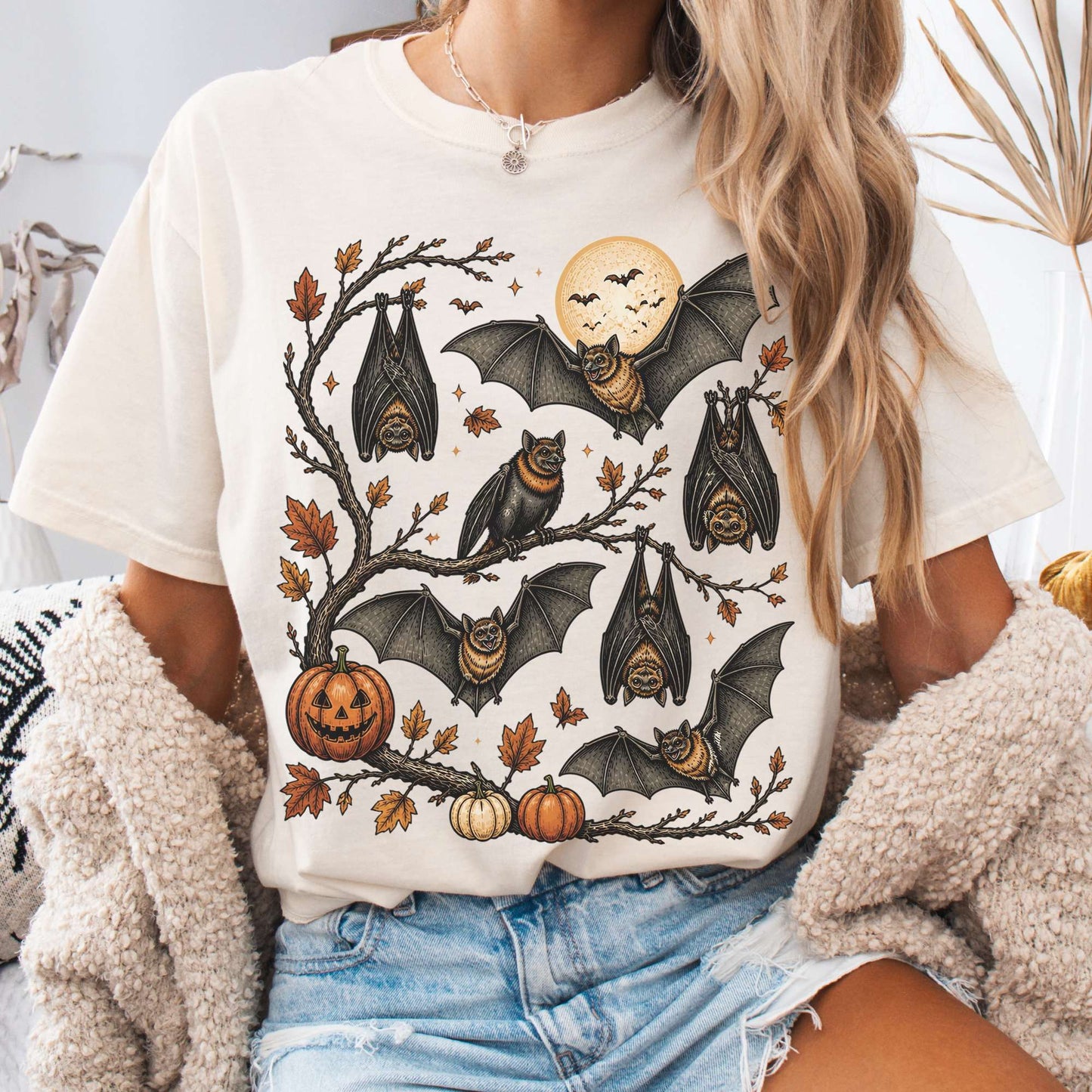 Moonlit Bats Halloween T-Shirt