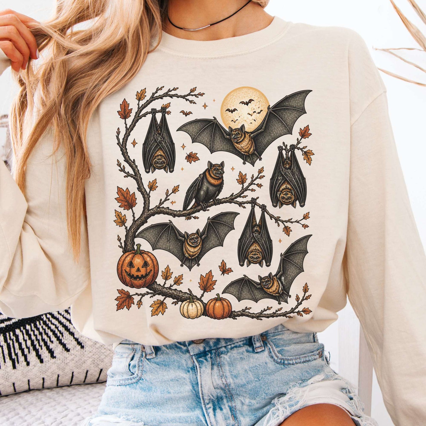 Moonlit Bats Halloween Long Sleeve