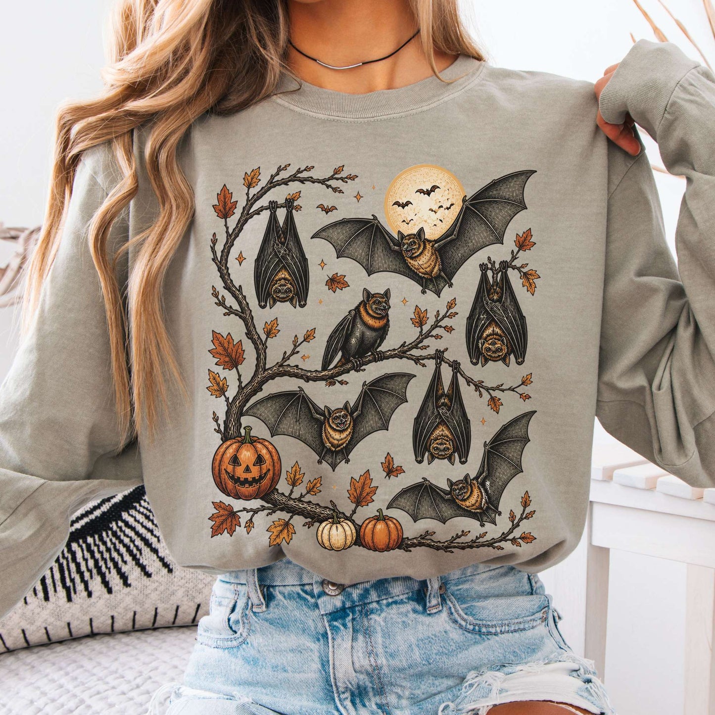 Moonlit Bats Halloween Long Sleeve