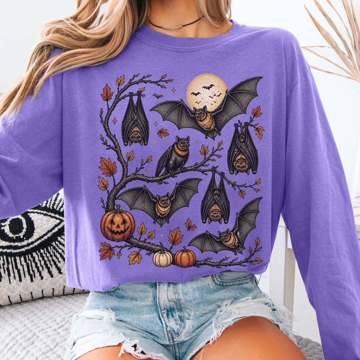 Moonlit Bats Halloween Long Sleeve