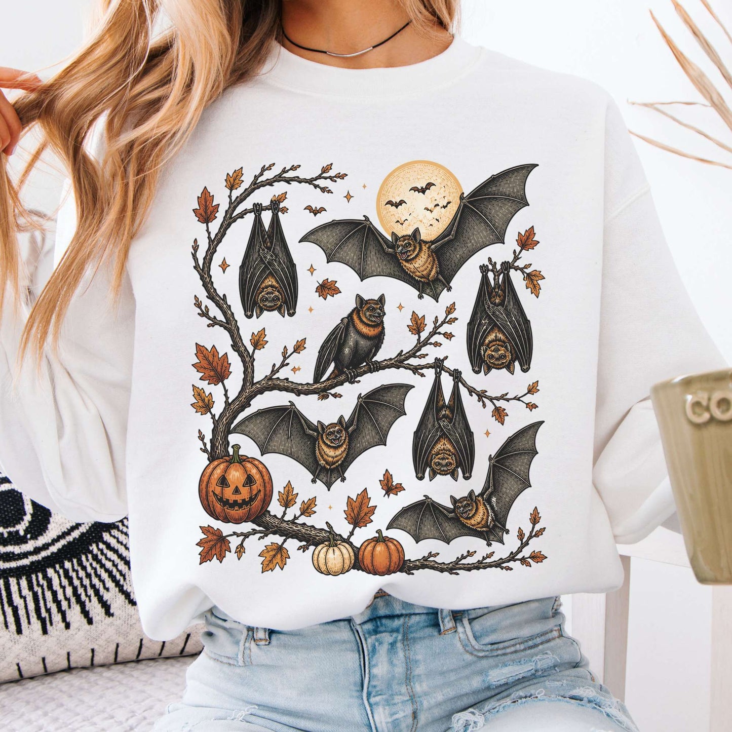 Moonlit Bats Halloween Sweatshirt