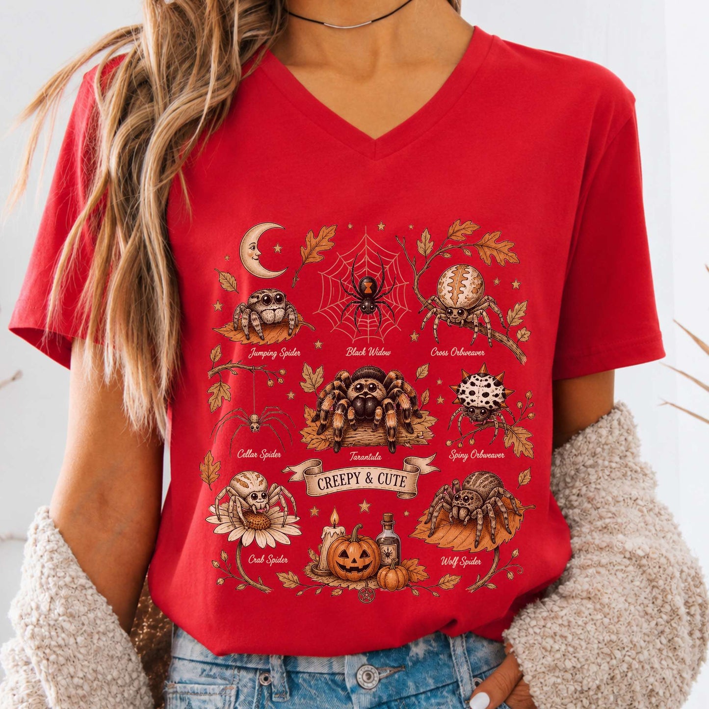 Creepy & Cute Arachnids Halloween V-Neck