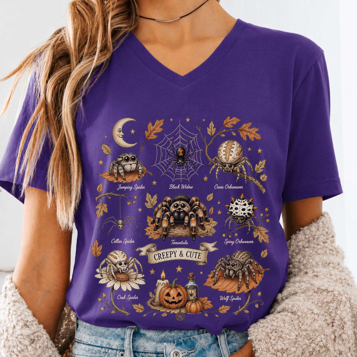 Creepy & Cute Arachnids Halloween V-Neck