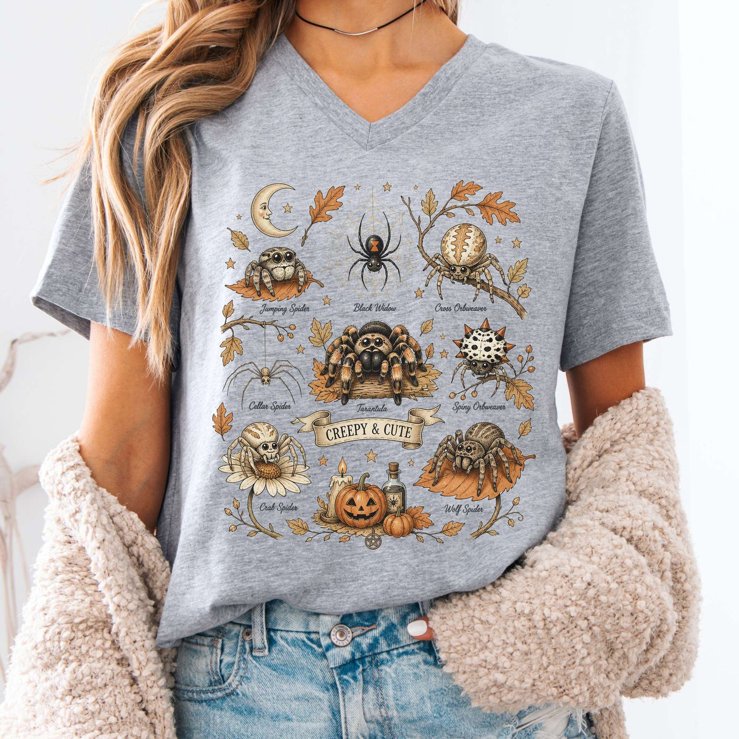 Creepy & Cute Arachnids Halloween V-Neck