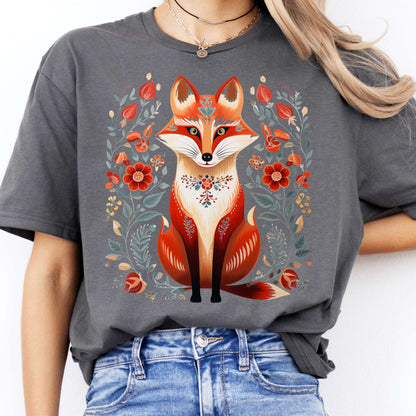 T-Shirt Fox Scandinavian Folk Art T-Shirt The Mystic Eden