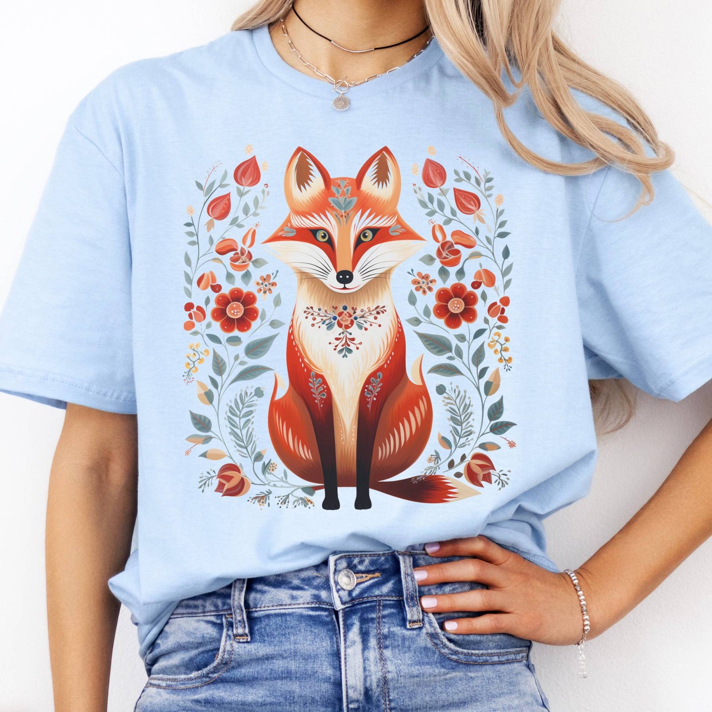T-Shirt Fox Scandinavian Folk Art T-Shirt The Mystic Eden