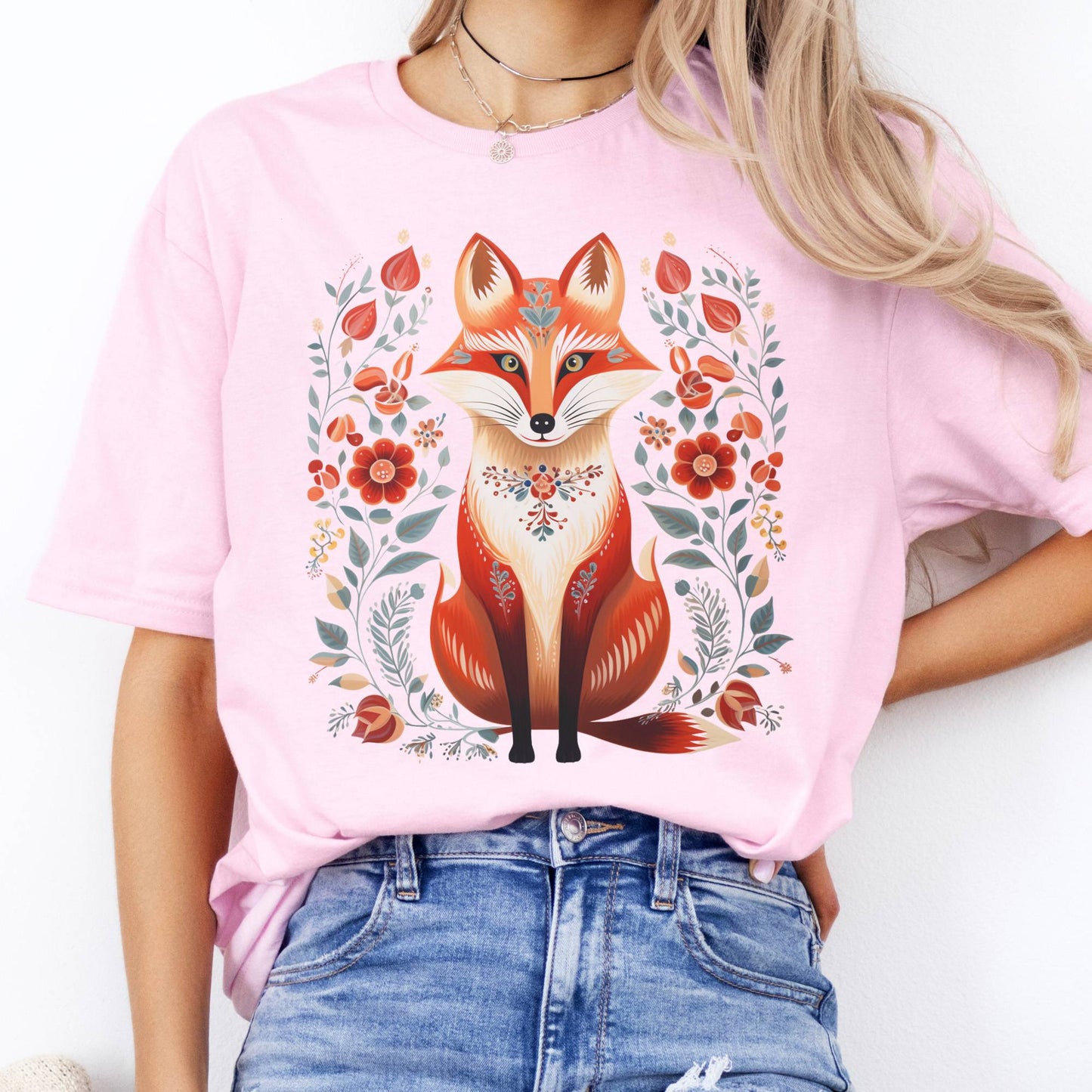 T-Shirt Fox Scandinavian Folk Art T-Shirt The Mystic Eden