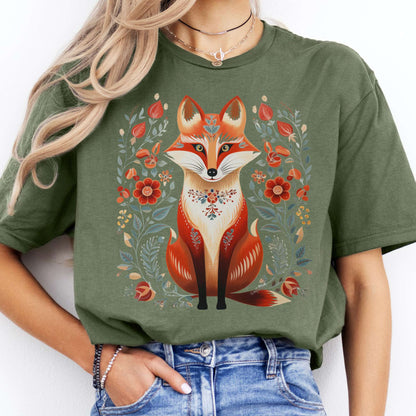 T-Shirt Fox Scandinavian Folk Art T-Shirt The Mystic Eden