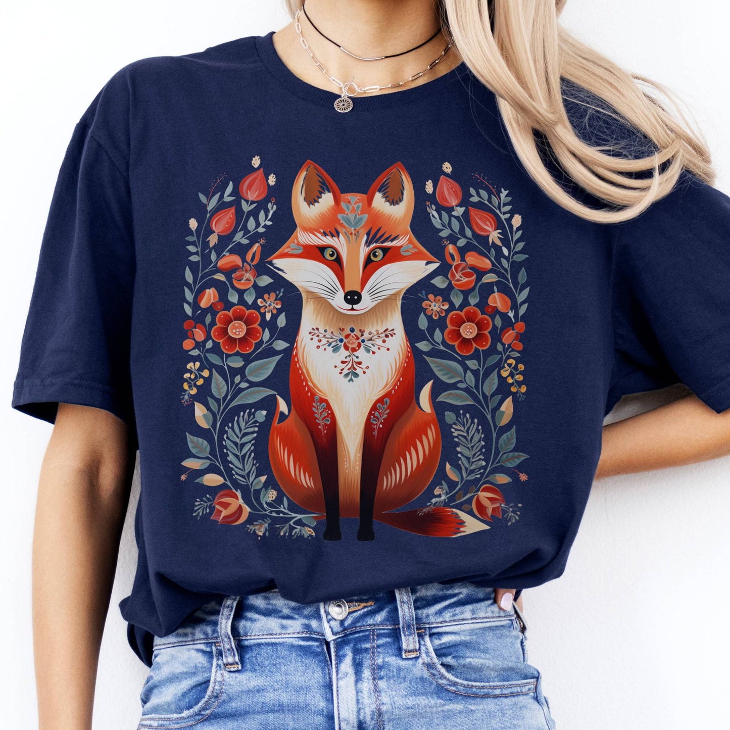 T-Shirt Fox Scandinavian Folk Art T-Shirt The Mystic Eden