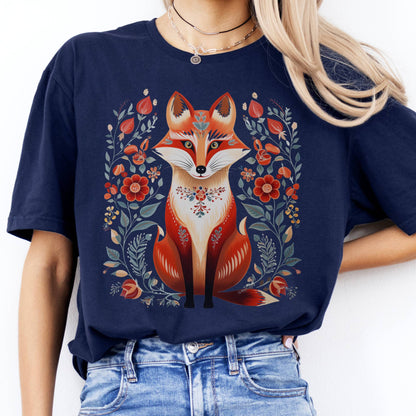 T-Shirt Fox Scandinavian Folk Art T-Shirt The Mystic Eden