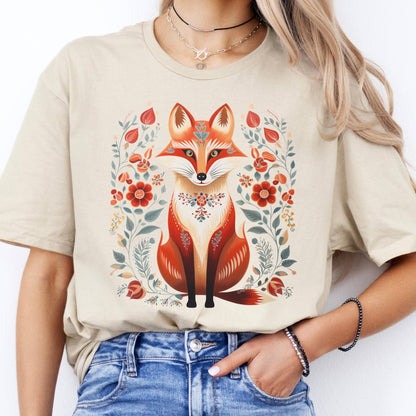 T-Shirt Fox Scandinavian Folk Art T-Shirt The Mystic Eden