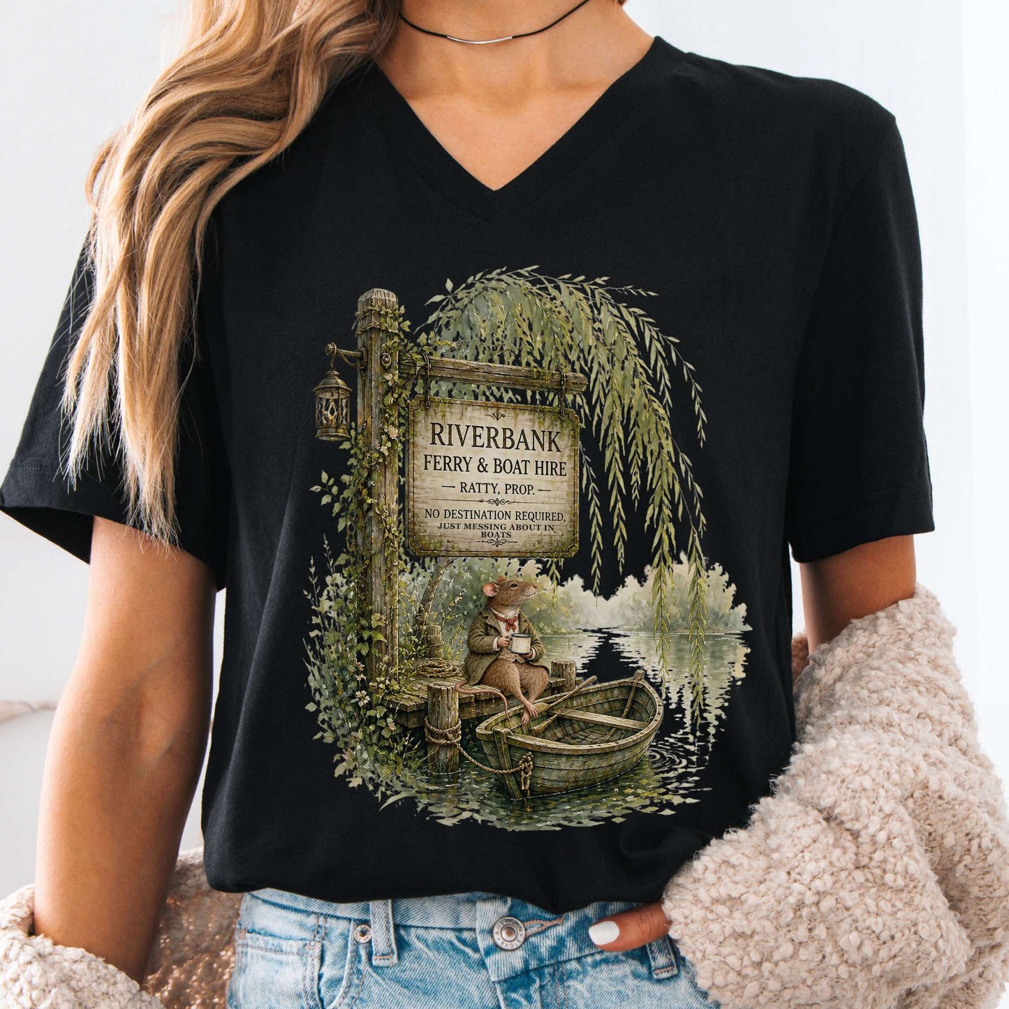 Riverbank Ferry and Boat Hire Wind in the Willows V-Neck