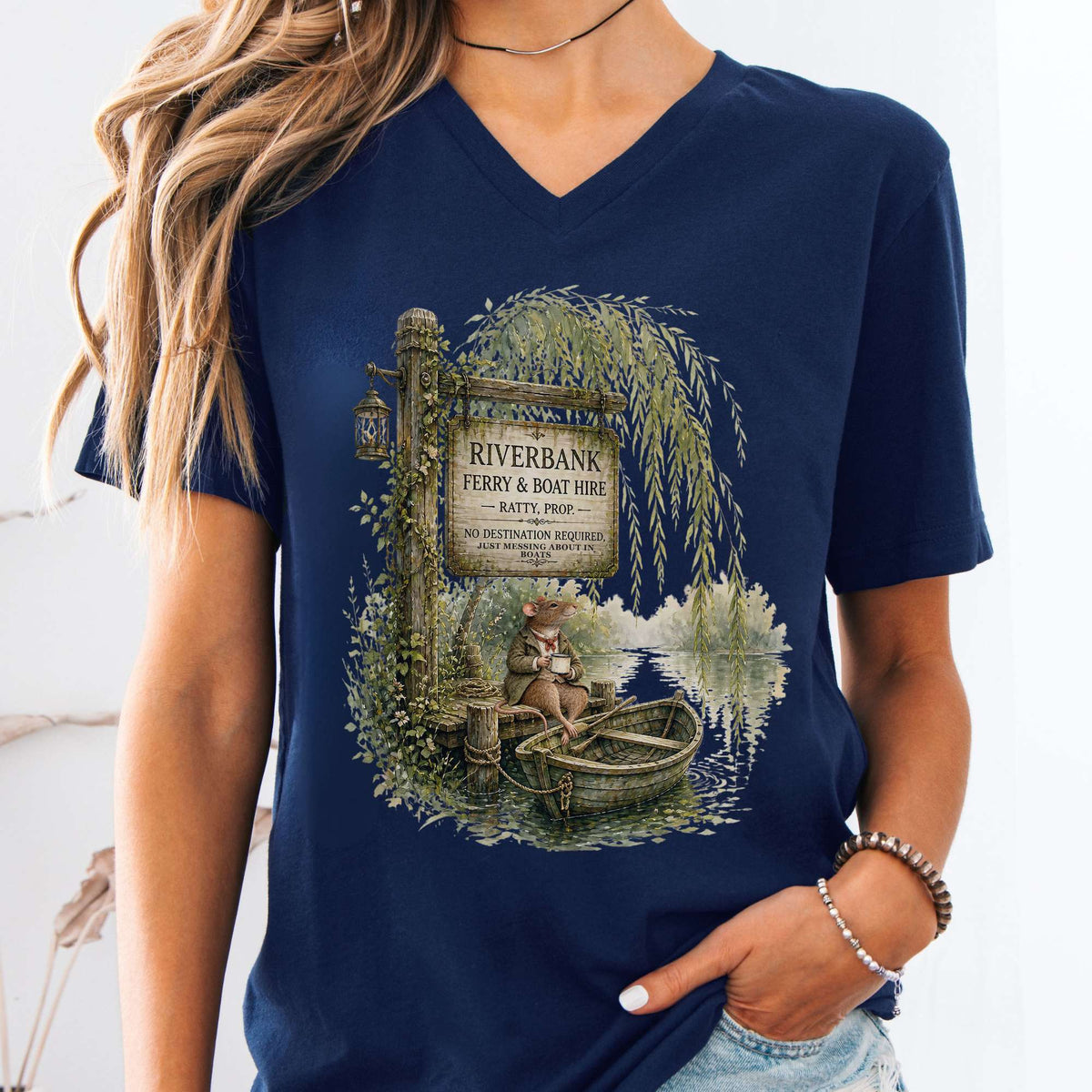 Riverbank Ferry and Boat Hire Wind in the Willows V-Neck