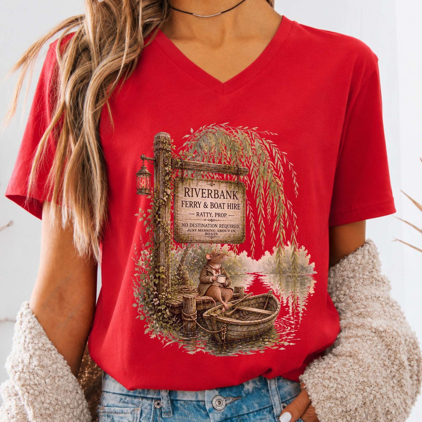 Riverbank Ferry and Boat Hire Wind in the Willows V-Neck