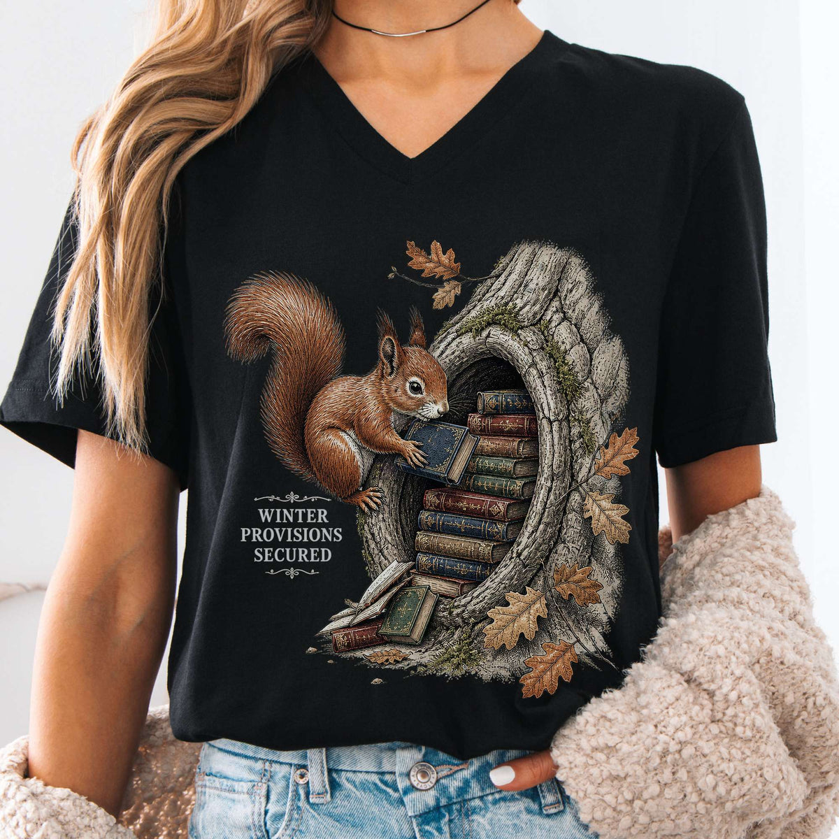 Winter Provisions Secured Squirrel Literary V-Neck