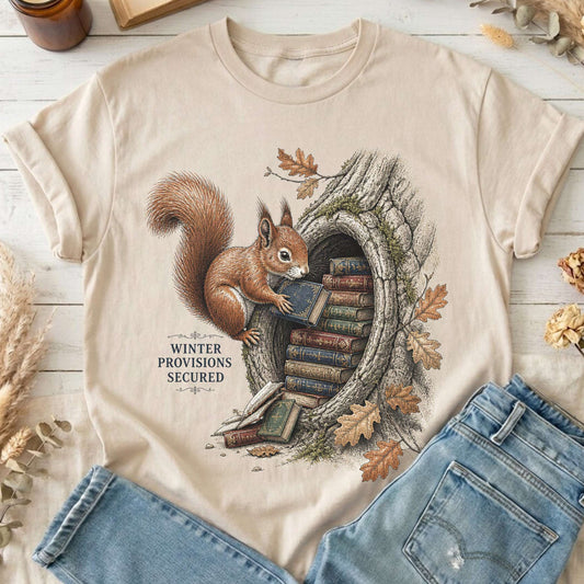 Winter Provisions Secured Squirrel Literary T-Shirt