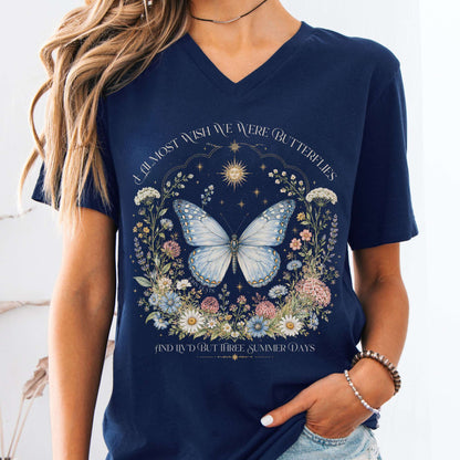 V-neck Navy / S I Almost Wish We Were Butterflies John Keats V-Neck The Mystic Eden