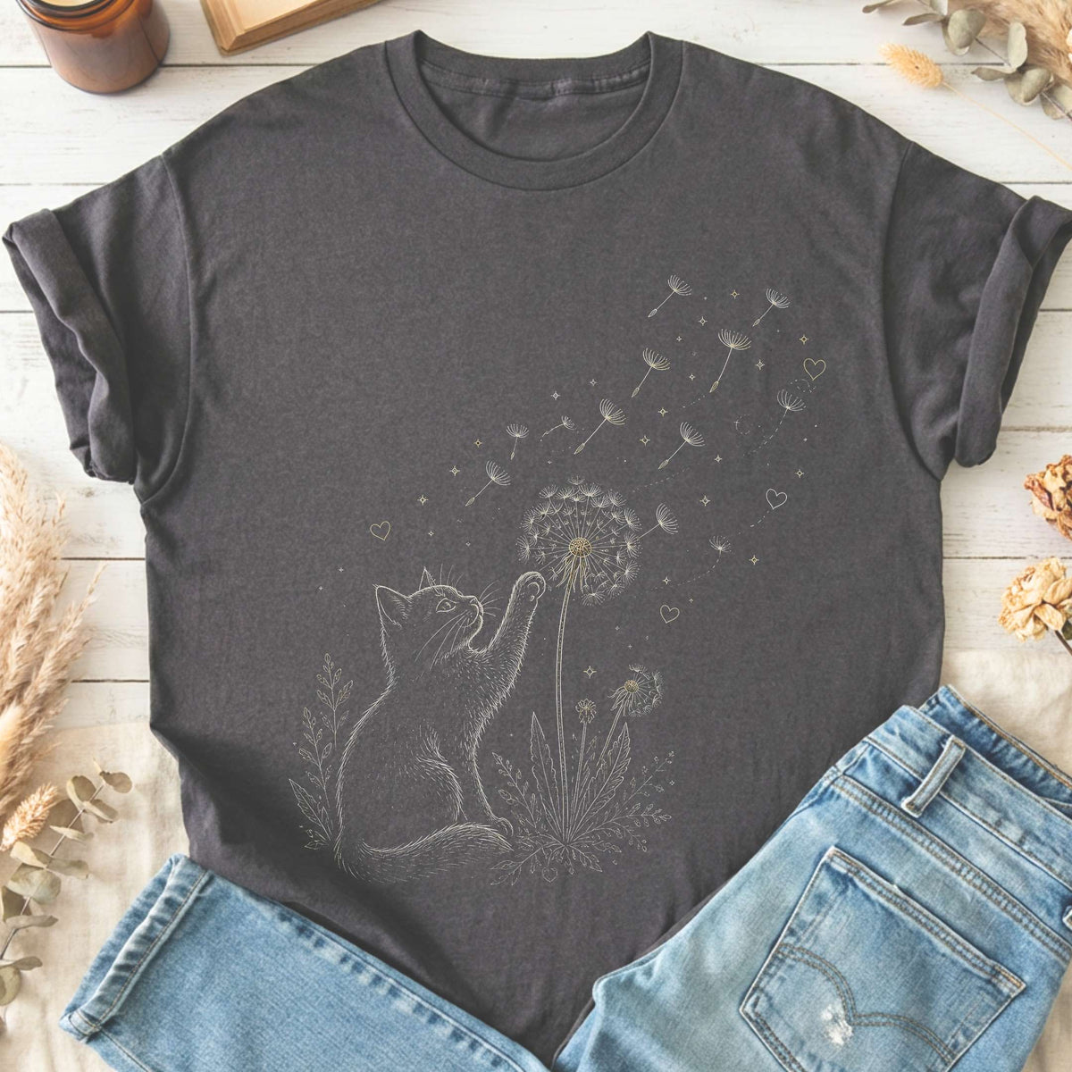 Kitten Batting A Dandelion For A Wish T-Shirt